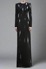 Nail Bead Embroidery Long Sleeve Maxi Dress