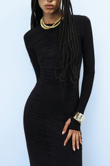 Jersey Gathering Long Sleeve Maxi Dress
