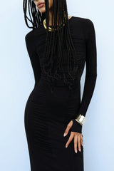 Jersey Gathering Long Sleeve Maxi Dress