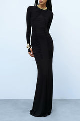 Jersey Gathering Long Sleeve Maxi Dress
