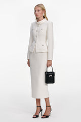 Stand Collar Rhinestone Button Top & Midi Skirt Set