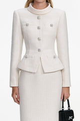 Stand Collar Rhinestone Button Top & Midi Skirt Set