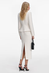 Stand Collar Rhinestone Button Top & Midi Skirt Set