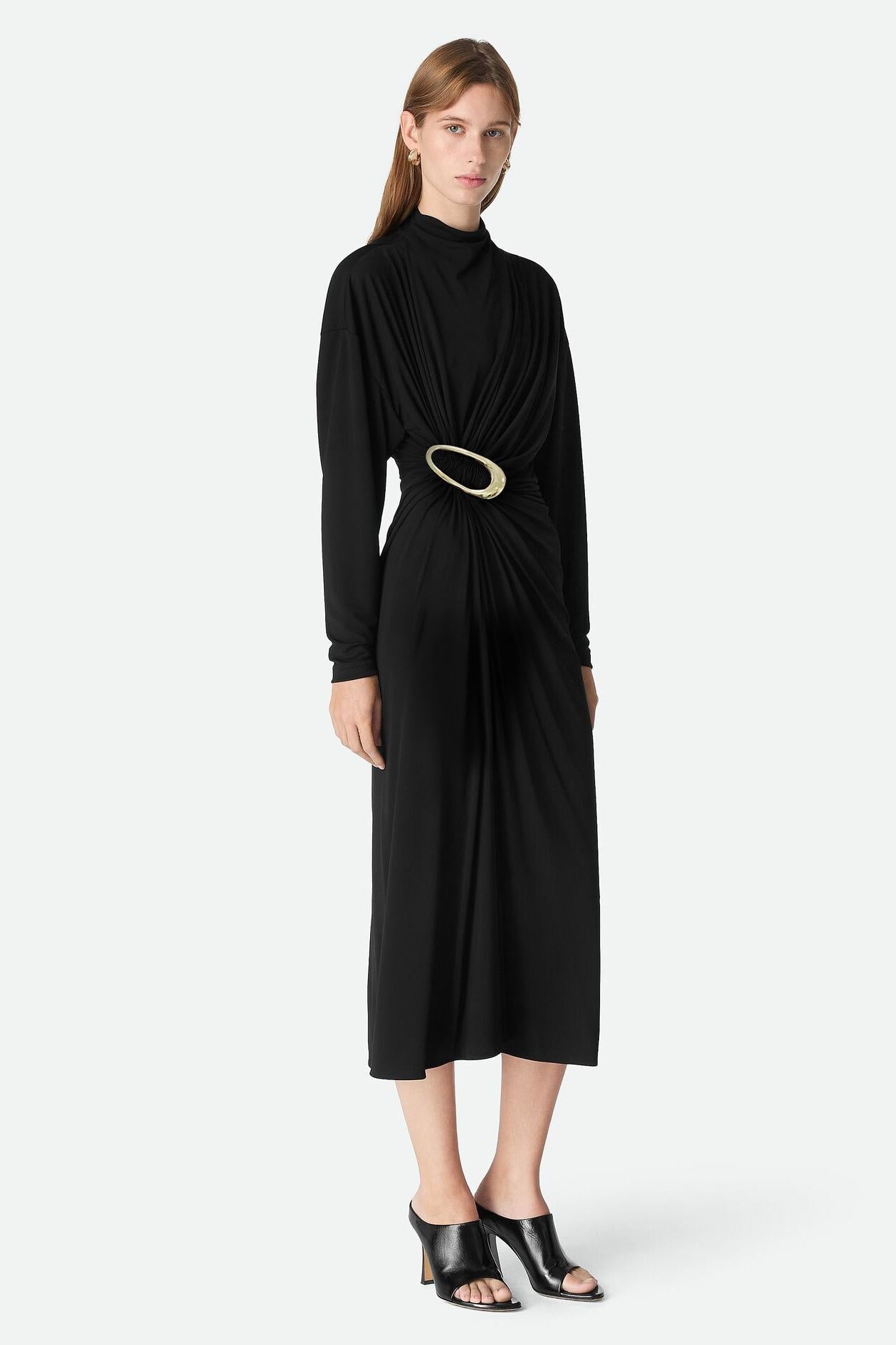 Jersey Metal Decorations Ruched Midi Dress