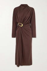 Jersey Metal Decorations Ruched Midi Dress