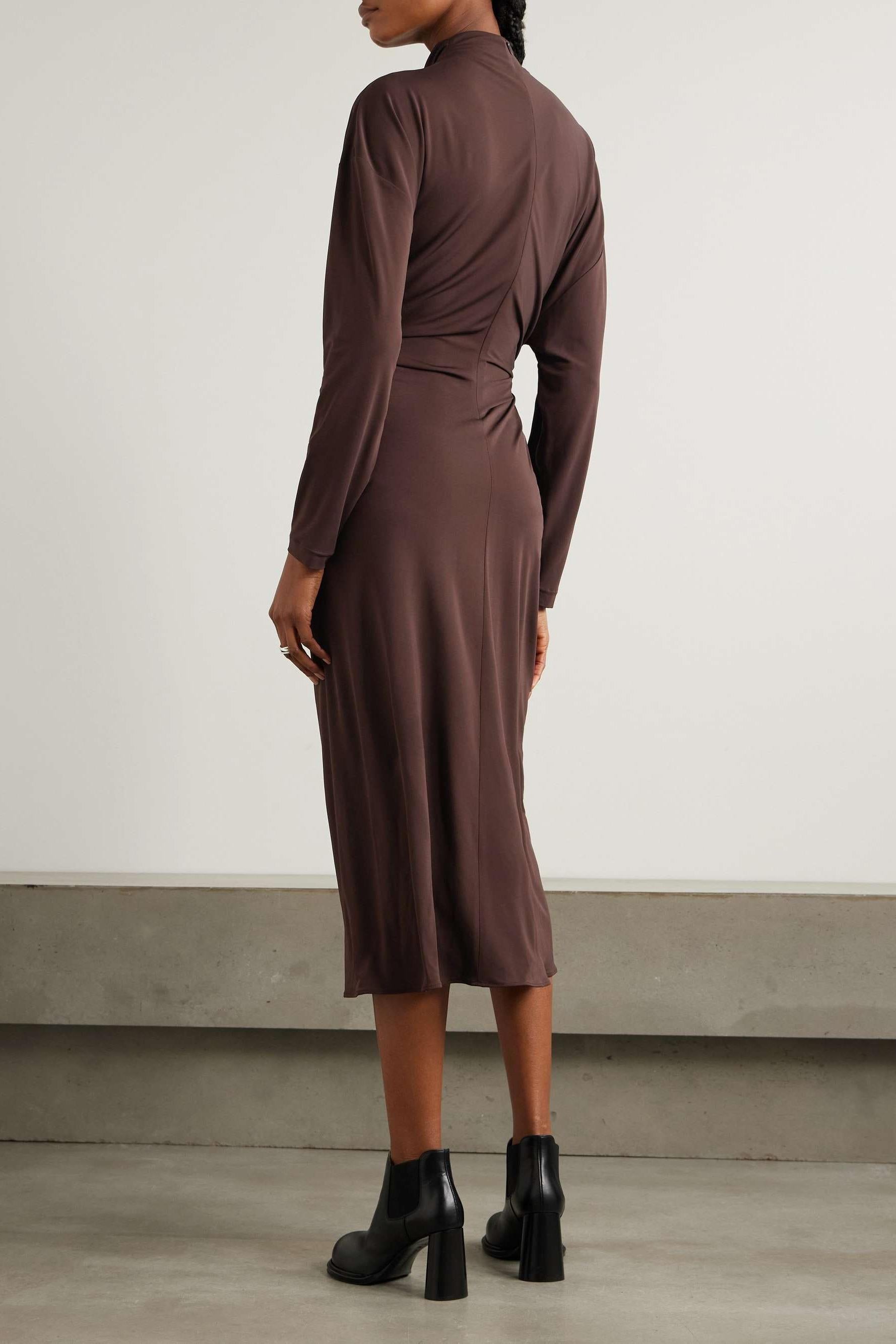 Jersey Metal Decorations Ruched Midi Dress