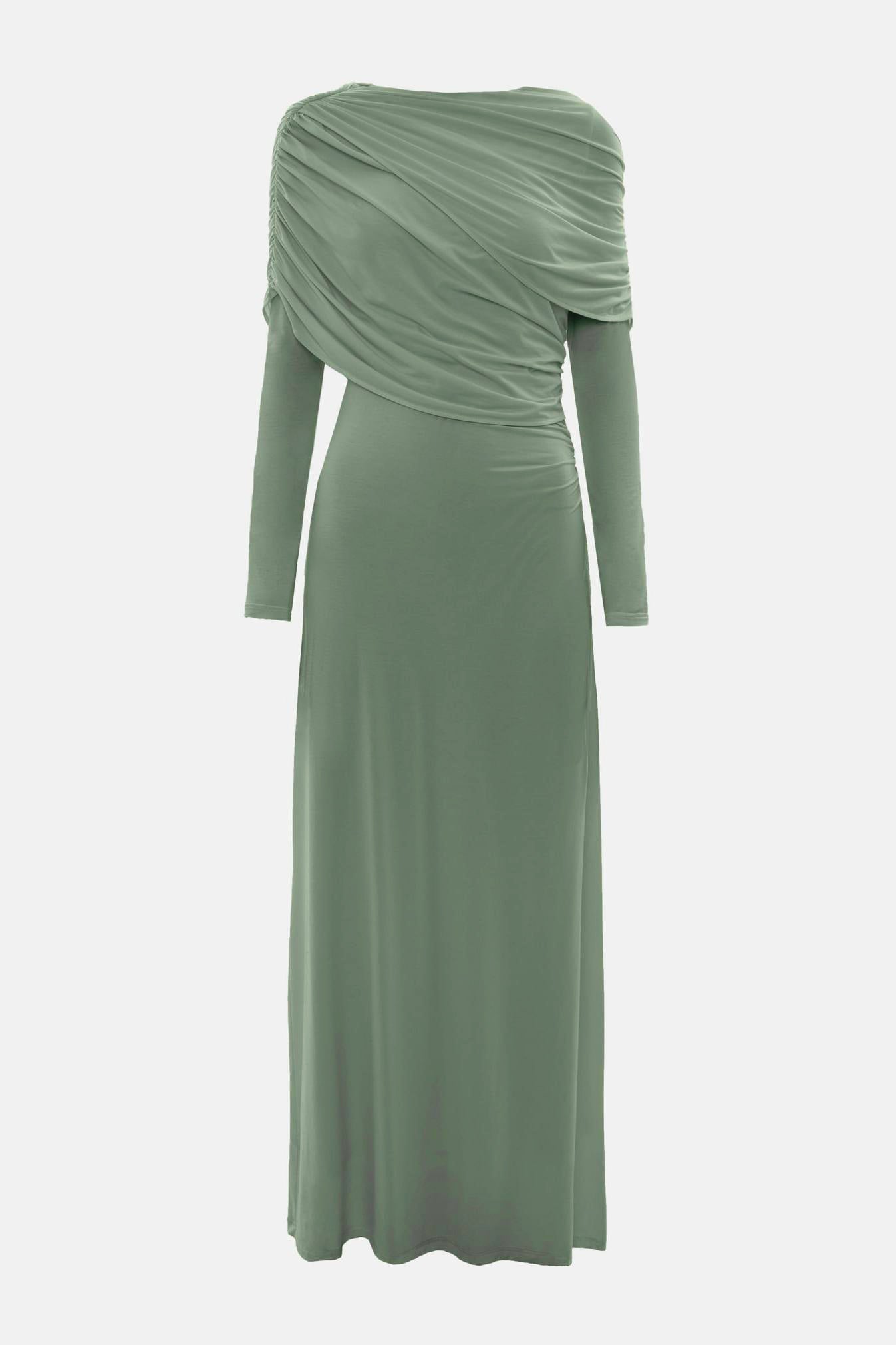 Solid Gathering Long Sleeve Maxi Dress