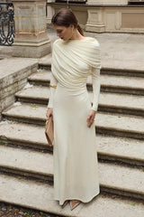 Solid Gathering Long Sleeve Maxi Dress