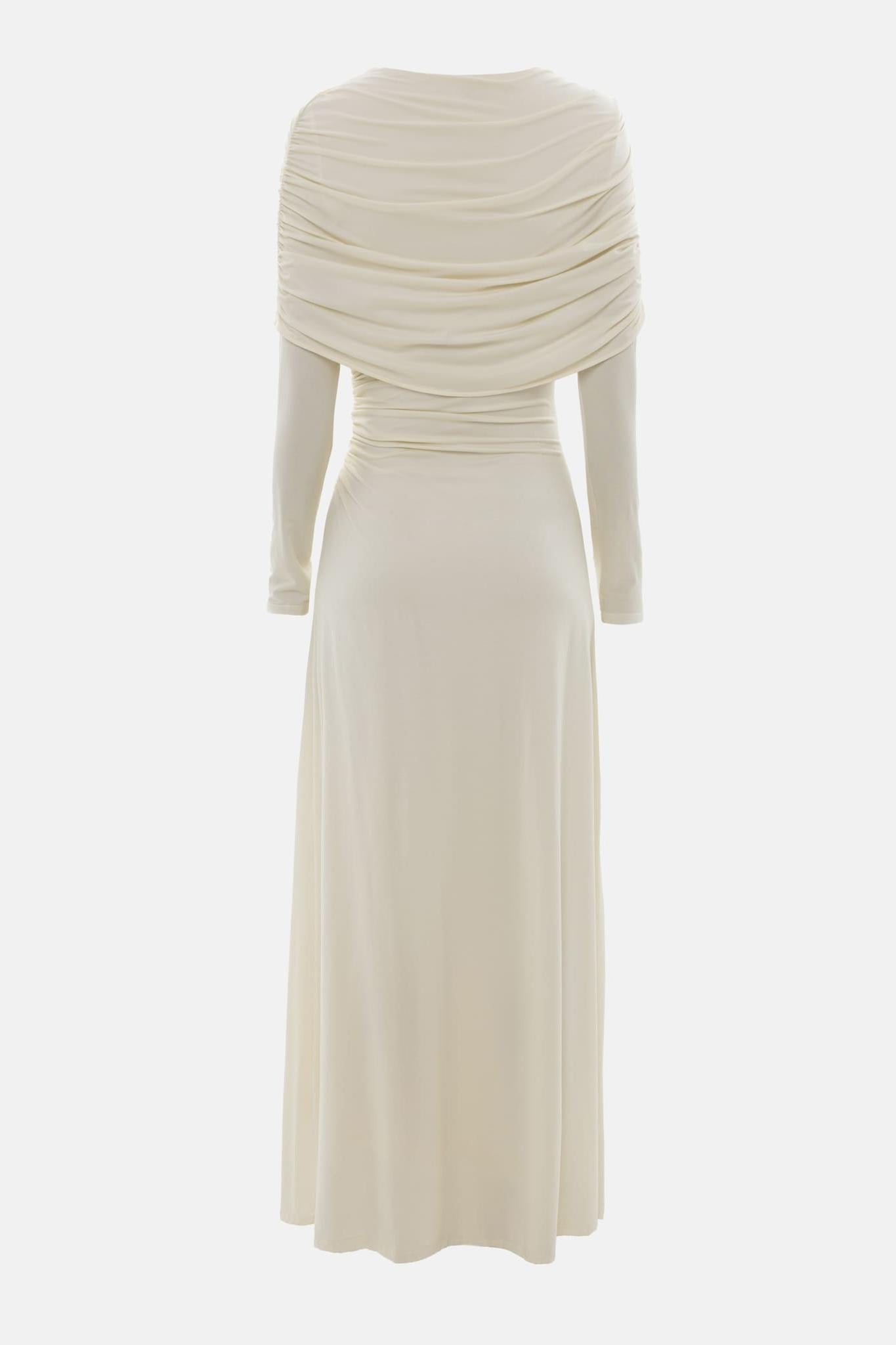Solid Gathering Long Sleeve Maxi Dress