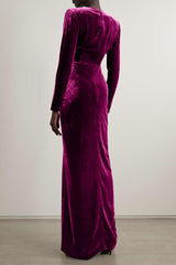 Velvet Metal Decorations V-Neck Maxi Dress