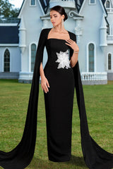 Contrast Color 3D Flower Cape Sleeve Maxi Dress