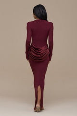 Jersey Splicing Satin Long Sleeve Maxi Dress