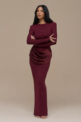 Jersey Splicing Satin Long Sleeve Maxi Dress