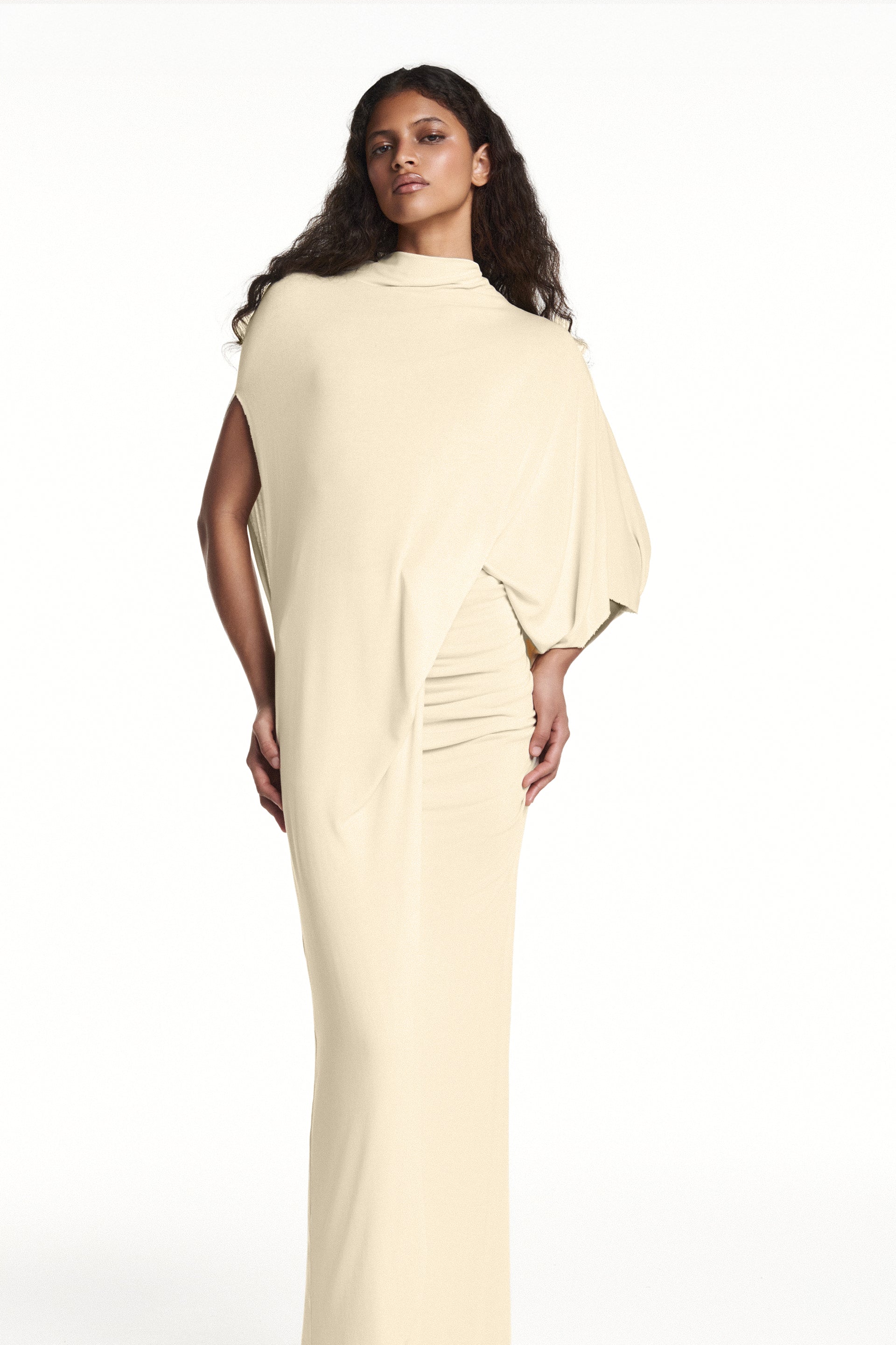 Jersey Asymmetrical Sleeve Top & Maxi Skirt Set