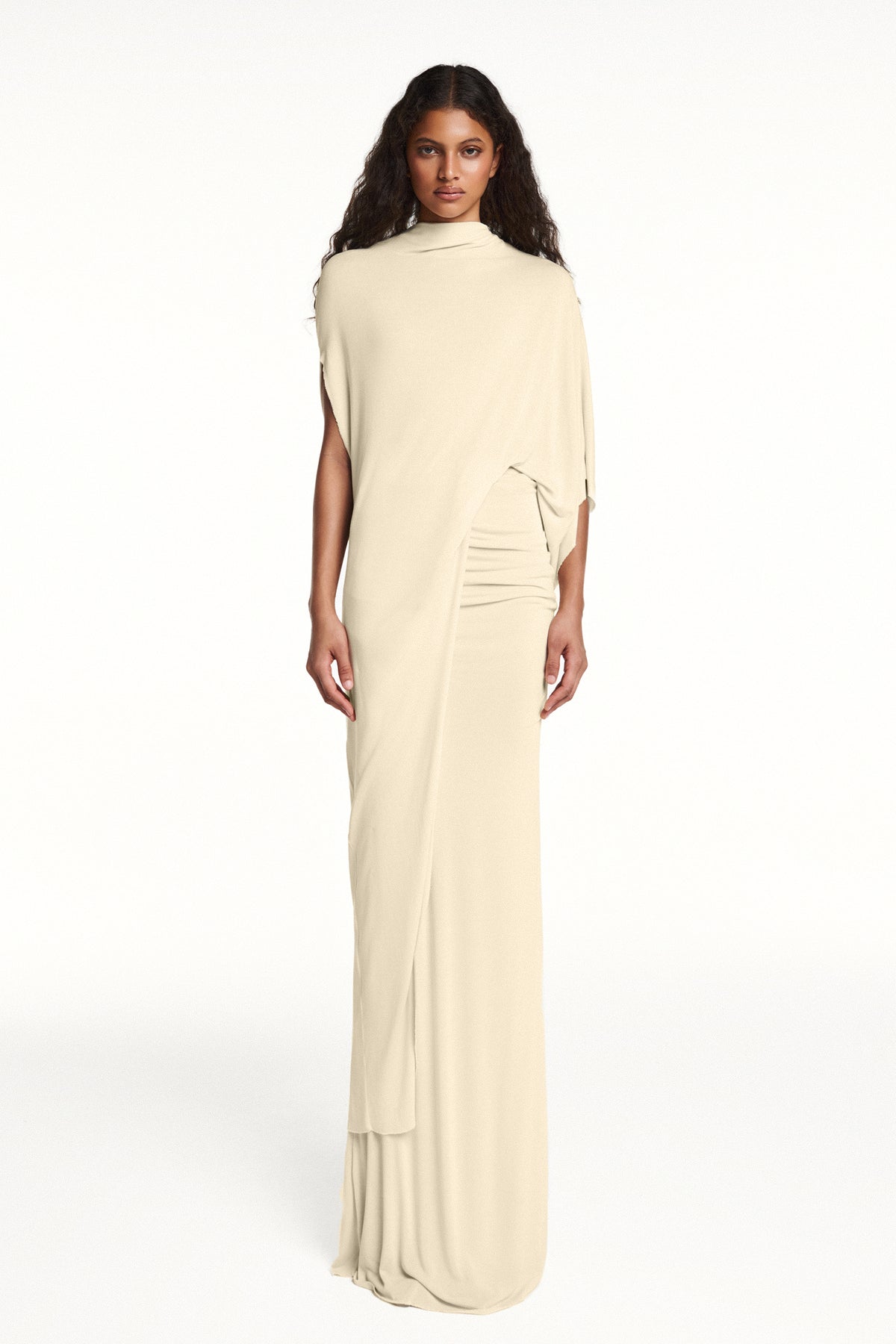 Jersey Asymmetrical Sleeve Top & Maxi Skirt Set