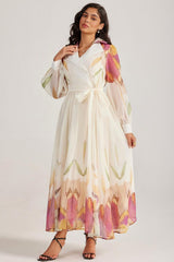 Floral Flapped Midi Dress With Belt