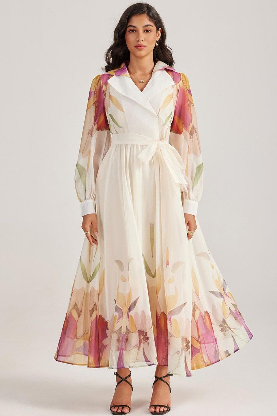 Floral Flapped Midi Dress With Belt
