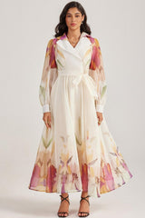 Floral Flapped Midi Dress With Belt
