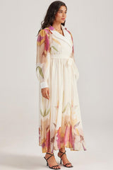 Floral Flapped Midi Dress With Belt