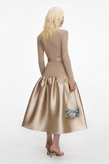 Knit Splicing Satin Midi Dress With Belt
