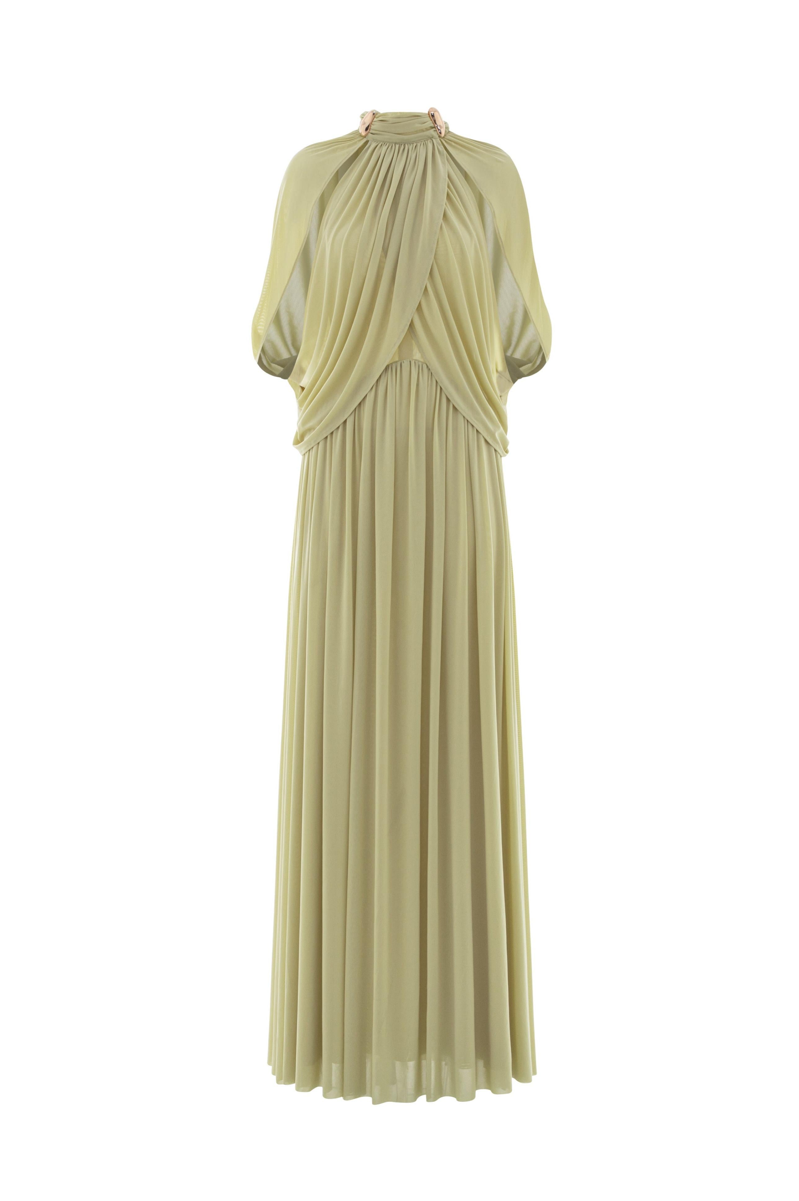 Jersey Metal Decorations Cape Sleeve Maxi Dress