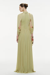 Jersey Metal Decorations Cape Sleeve Maxi Dress