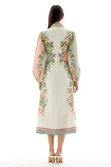 Floral Flapped Single Breasted Midi Dress