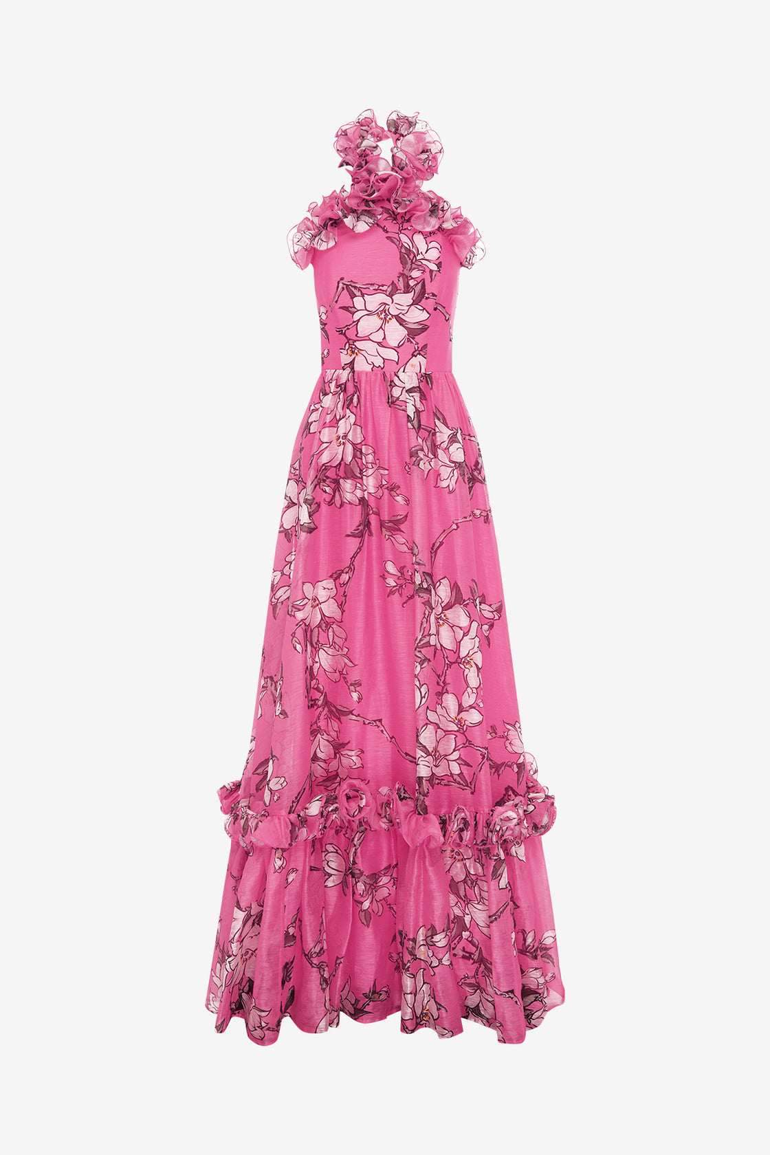 Floral Frill Halter Neck Maxi Dress