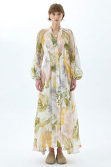 Floral Raglan Sleeve V-Neck Midi Dress