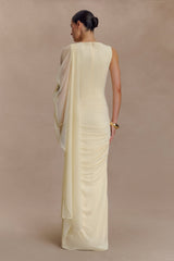 Jersey Gathering Asymmetrical Sleeve Maxi Dress