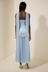 Faux Pearl Satin Strapless Maxi Dress