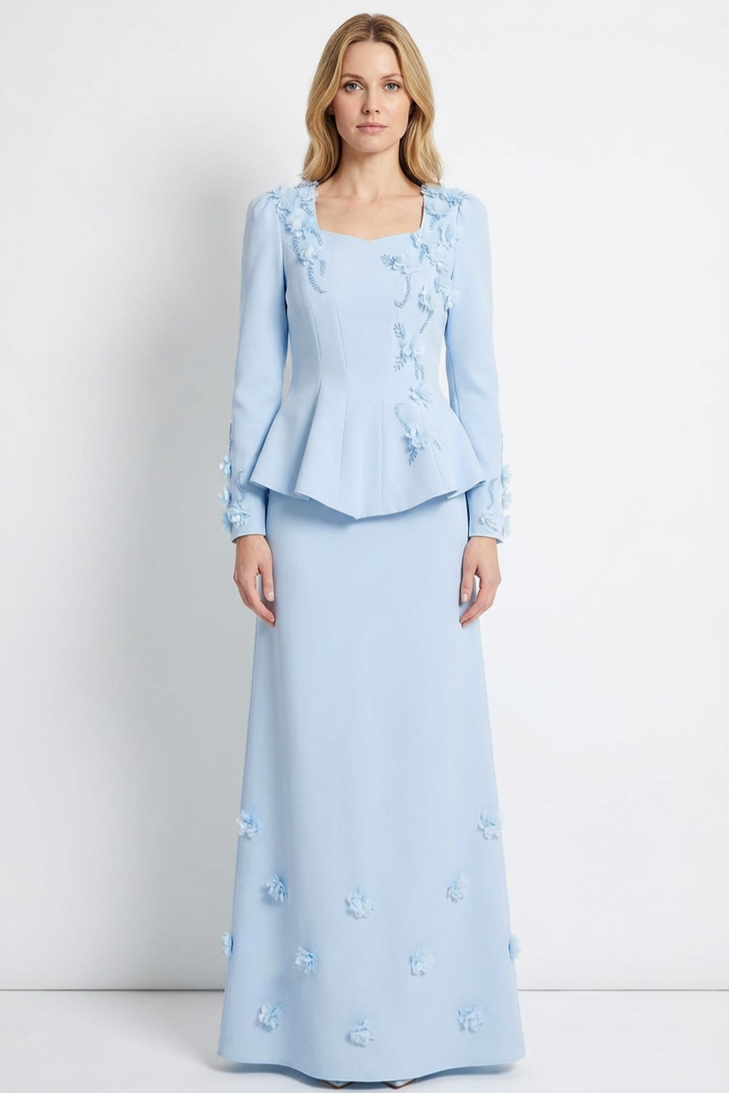 3D Flower Beaded Top & Midi Skirt Set