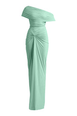 Jersey Gathering One Shoulder Maxi Dress