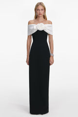 Contrast Color Off-Shoulder 3D Flower Maxi Dress