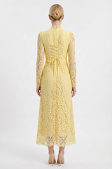 Lace Tie-Up Long Sleeve Maxi Dress