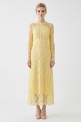 Lace Tie-Up Long Sleeve Maxi Dress
