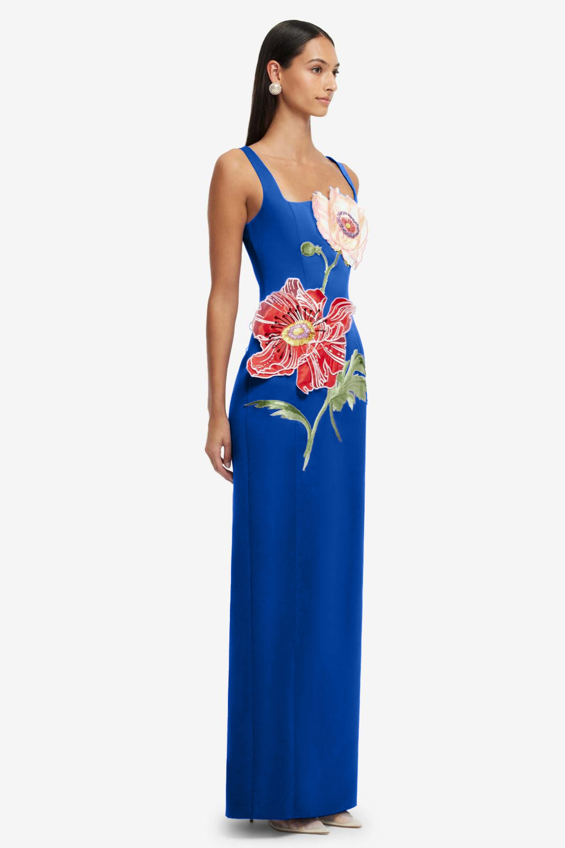 Satin Embroidered Square Collar Maxi Dress