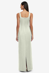 Satin Embroidered Square Collar Maxi Dress