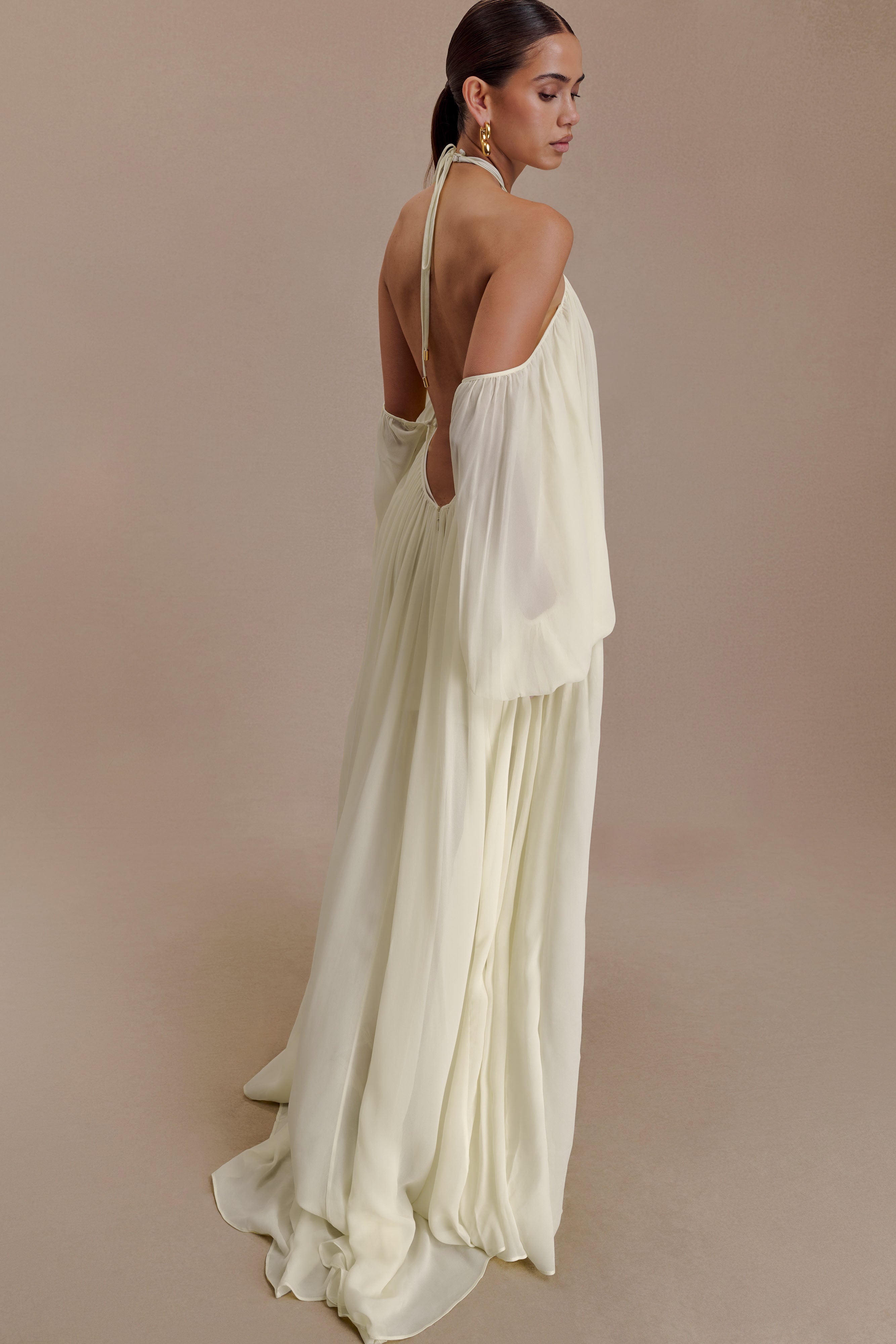 Chiffon Halter Neck Backless Maxi Dress
