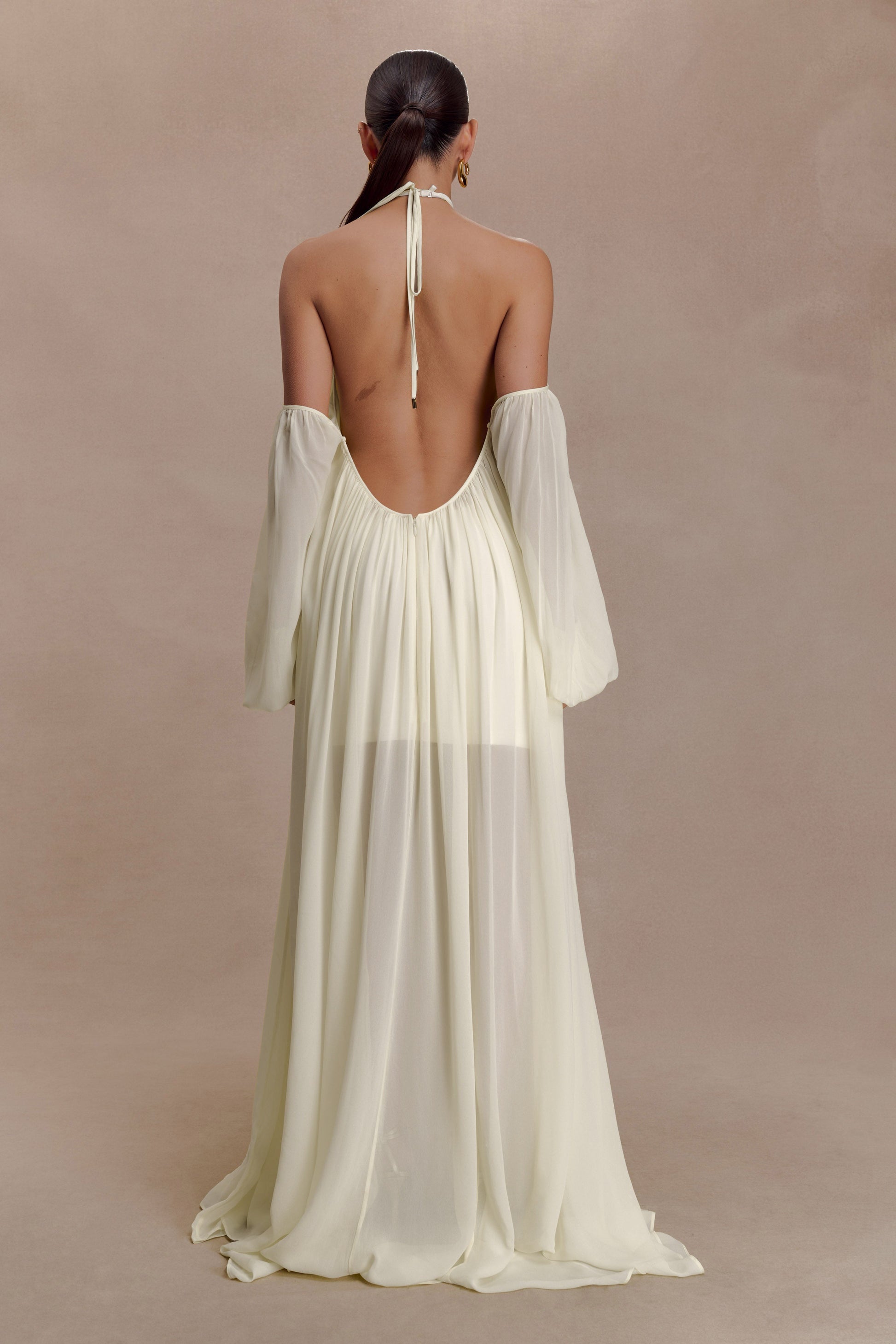 Chiffon Halter Neck Backless Maxi Dress