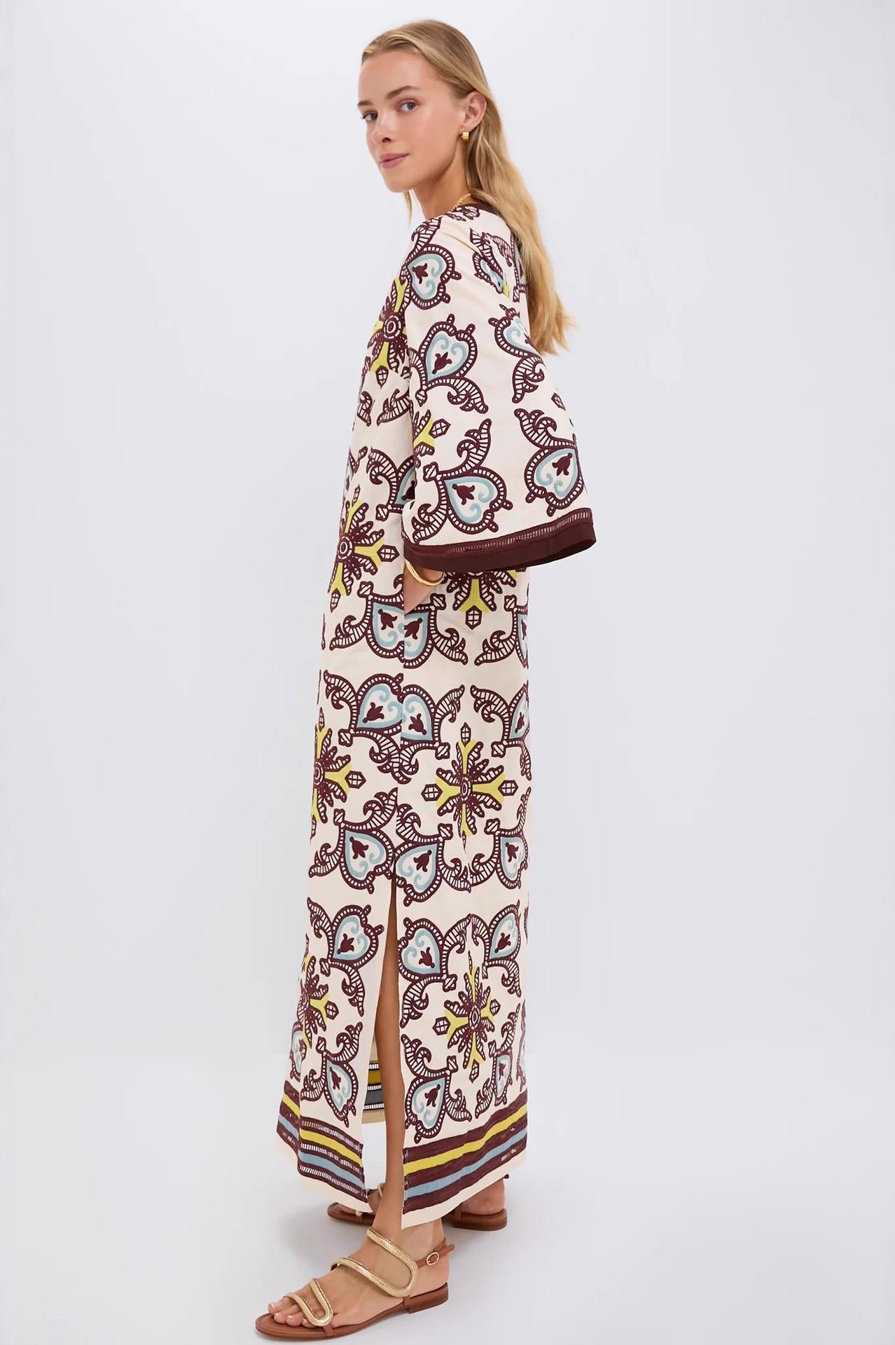 Paisley Print V-Neck Midi Dress