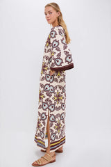Paisley Print V-Neck Midi Dress
