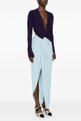Contrast Color V-Neck Knotted Slit Maxi Dress