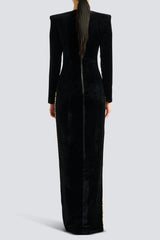 Velvet Rivet Slit Maxi Dress
