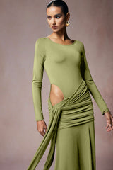 Solid Long Sleeve Cut-Out Maxi Dress