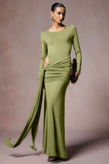 Solid Long Sleeve Cut-Out Maxi Dress