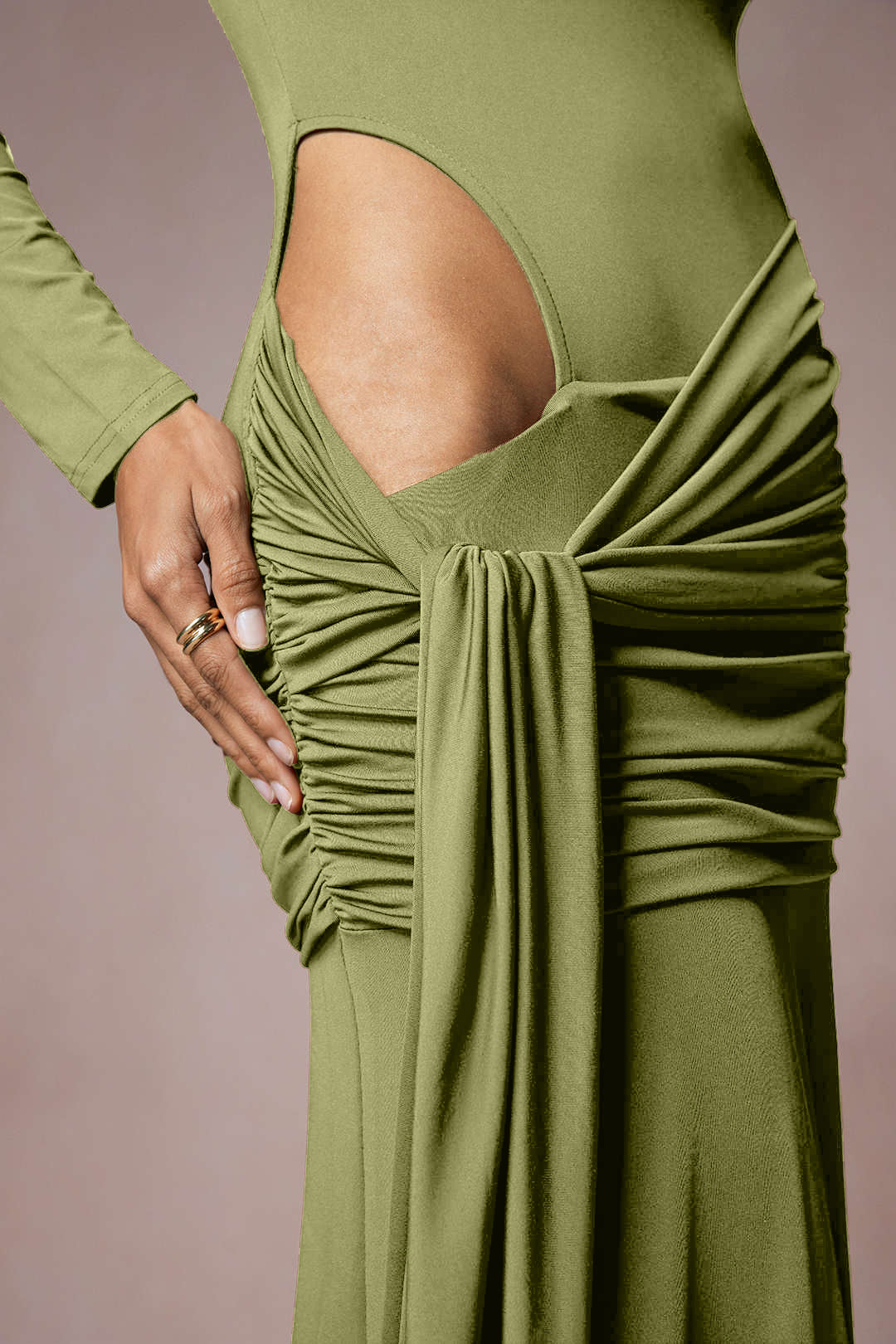 Solid Long Sleeve Cut-Out Maxi Dress