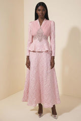 Jacquard Rivet V-Neck Top & High Waist Maxi Skirt Set