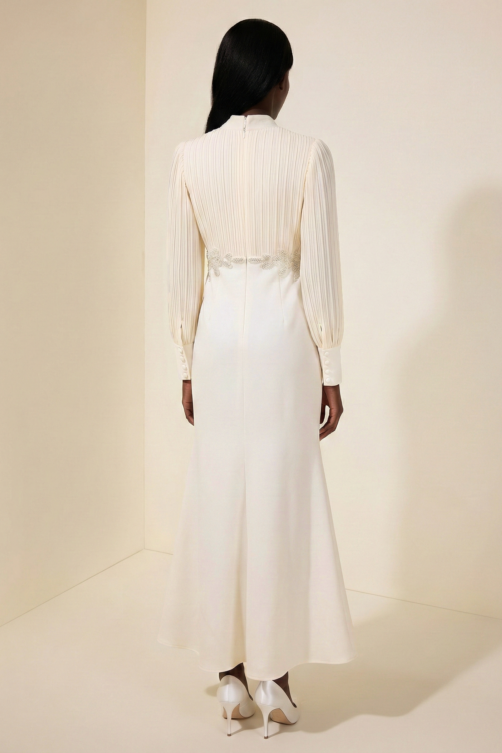 Chiffon Pleated Rivet Maxi Dress