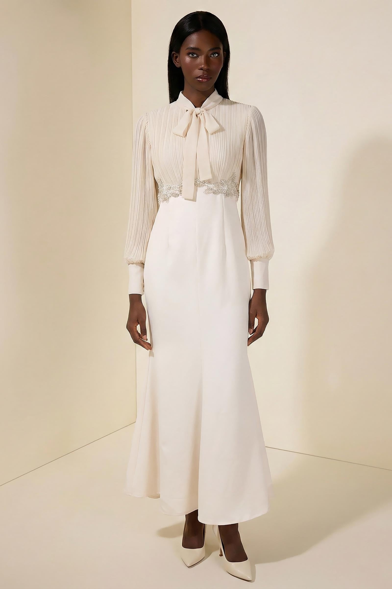 Chiffon Pleated Rivet Maxi Dress